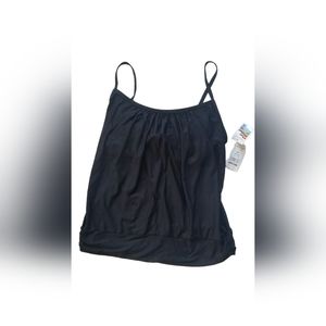 NWT Womens Medium 8-10 Black Bathing Suit Tank Top Adjustable Strap Summer Beach